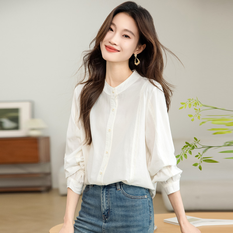 纯棉白色衬衫女长袖2025春秋爆款洋气漂亮小衫高级感气质超火上衣