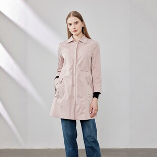 天轩商场同款2026春上新女中长款粉色风衣简约通勤百搭TJQR195