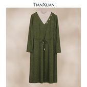 天轩商场同款 春秋女长袖 连衣裙原创假2件设计收腰显瘦休闲THDD249