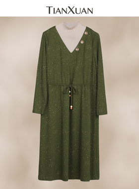 天轩商场同款春秋女长袖连衣裙原创假2件设计收腰显瘦休闲THDD249