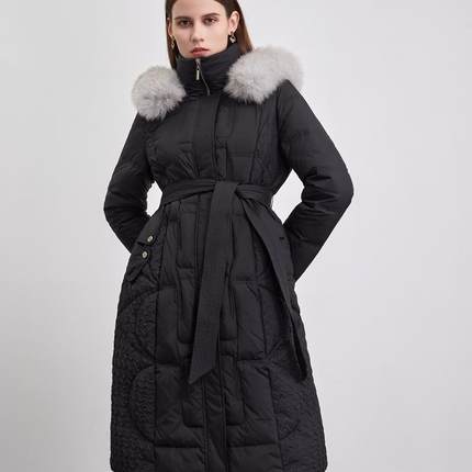 天轩商场同款2023冬女中长款羽绒服带帽大毛领白鹅绒保暖THDY214