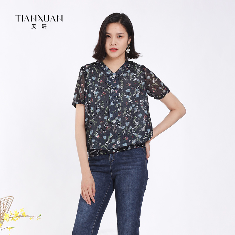 天轩雪纺T恤时尚印花衬衫上衣
