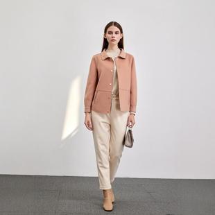 天轩商场同款2024秋冬女新款双面呢外套时尚短款羊毛上衣THDE243