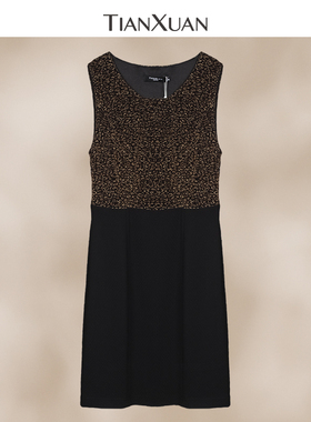 天轩商场同款女无袖连衣裙打底裙圆领高级感时尚减龄T3099特价