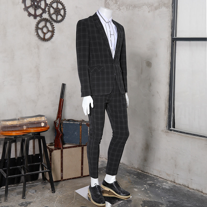 NEW BRITISH MENS FASHION PLAID SUIT TWO PIECE SUIT YOUNG MEN SLIM KOREAN VERSION SMALL SUIT CASUAL JACKET