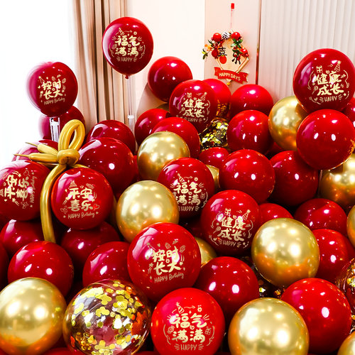2025新款生日快乐红气球满月周岁