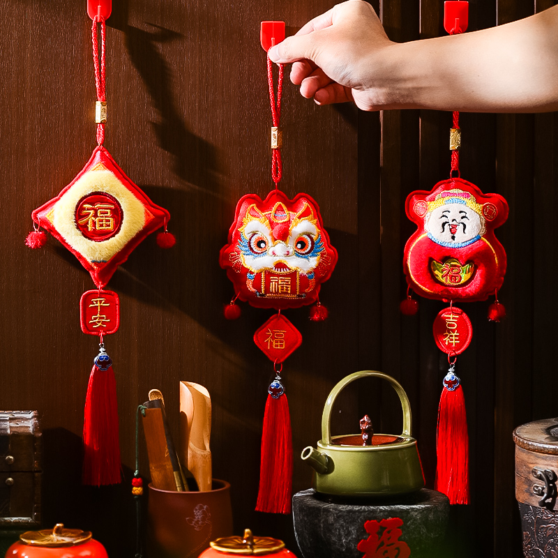 2026马年新年装饰品醒狮刺绣挂件