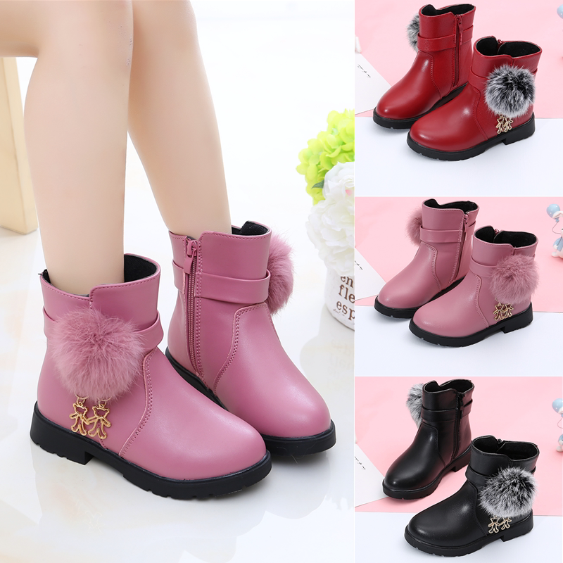 儿童靴女童靴子2023新款中大童靴女孩加绒防滑雪地靴公主短靴