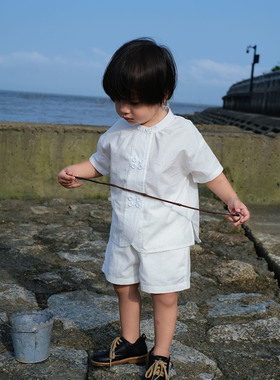 the tree 树 法式儿童套装夏纯棉两件套短袖+短裤男女童宽松舒适