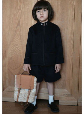 the tree树 日系儿童制服套装冬季小众羊毛外套+短裤两件套男女童