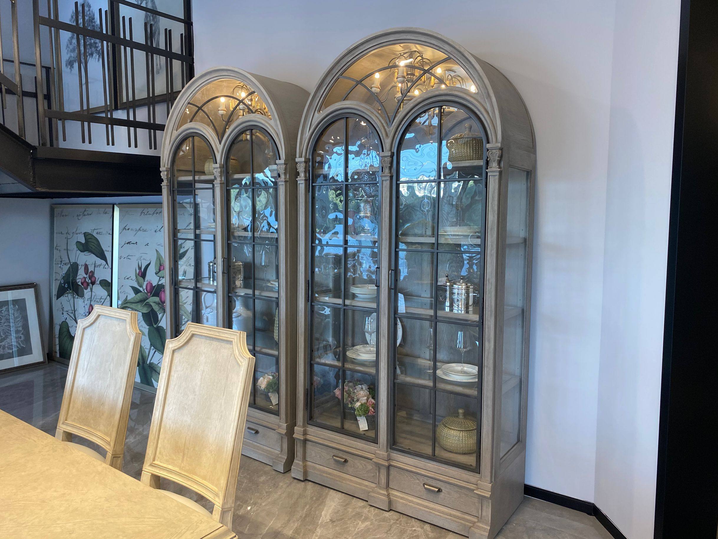 美式实木酒柜art建筑复兴双门玻璃古董柜法式乡村复古旧陈列书柜