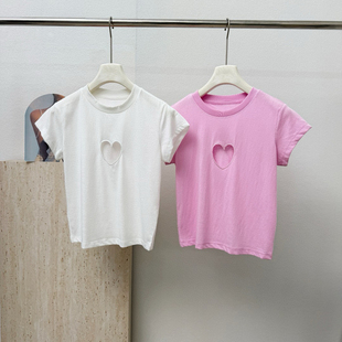 非市场货-深圳南油高端女装镂空心形短袖T恤女士夏季半袖羊毛小杉