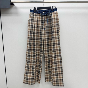 非市场货-深圳南油高端女装牛仔拼接美式格子休闲裤直筒裤长裤潮