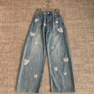 非市场货-深圳南油高端女装刺绣蝴蝶弯刀美式牛仔裤长裤2026早春
