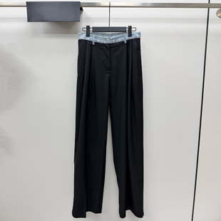 非市场货-深圳南油高端女装王心凌同款牛仔腰头拼接西装裤长裤春