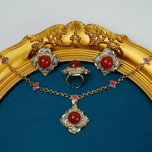 中古宫廷风复古小众设计感夸张项链耳钉戒指套装时尚大气宴会饰品