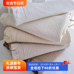 韩国进口超柔荷叶边纯棉绗缝床单抗菌水洗木棉花防滑床盖单人双人