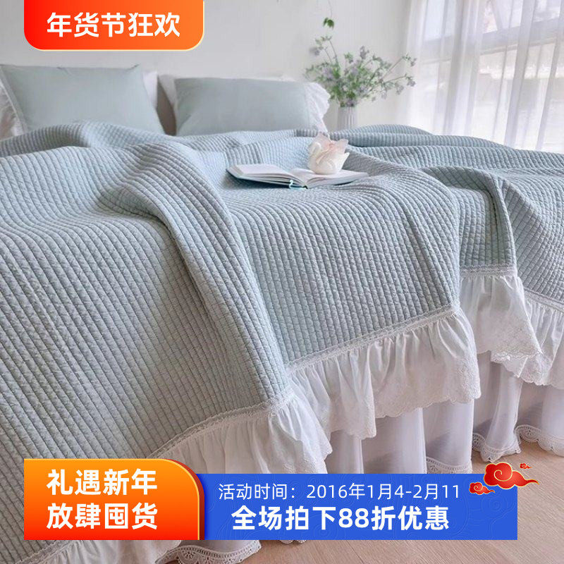 韩国进口超好看无尘棉绗缝四季床单高密度荷叶边床盖柔软亲肤夏被