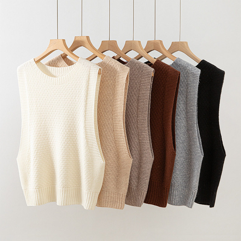 纯羊毛马甲女2025秋新款圆领毛衣叠穿针织衫纯色文艺风女坎肩马夹