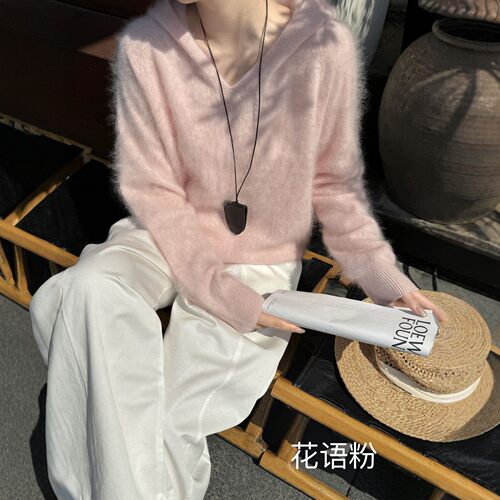 桑蚕丝羊毛羊绒连帽拉绒女毛衣