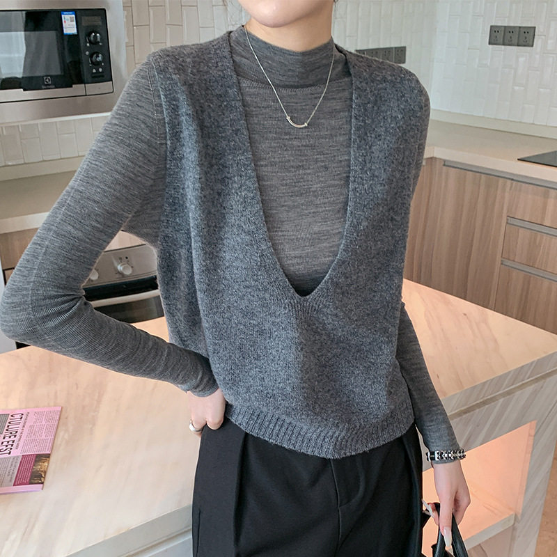 新款澳洲纯羊毛背心V领气质百搭叠穿显瘦针织马甲女款文艺风坎肩