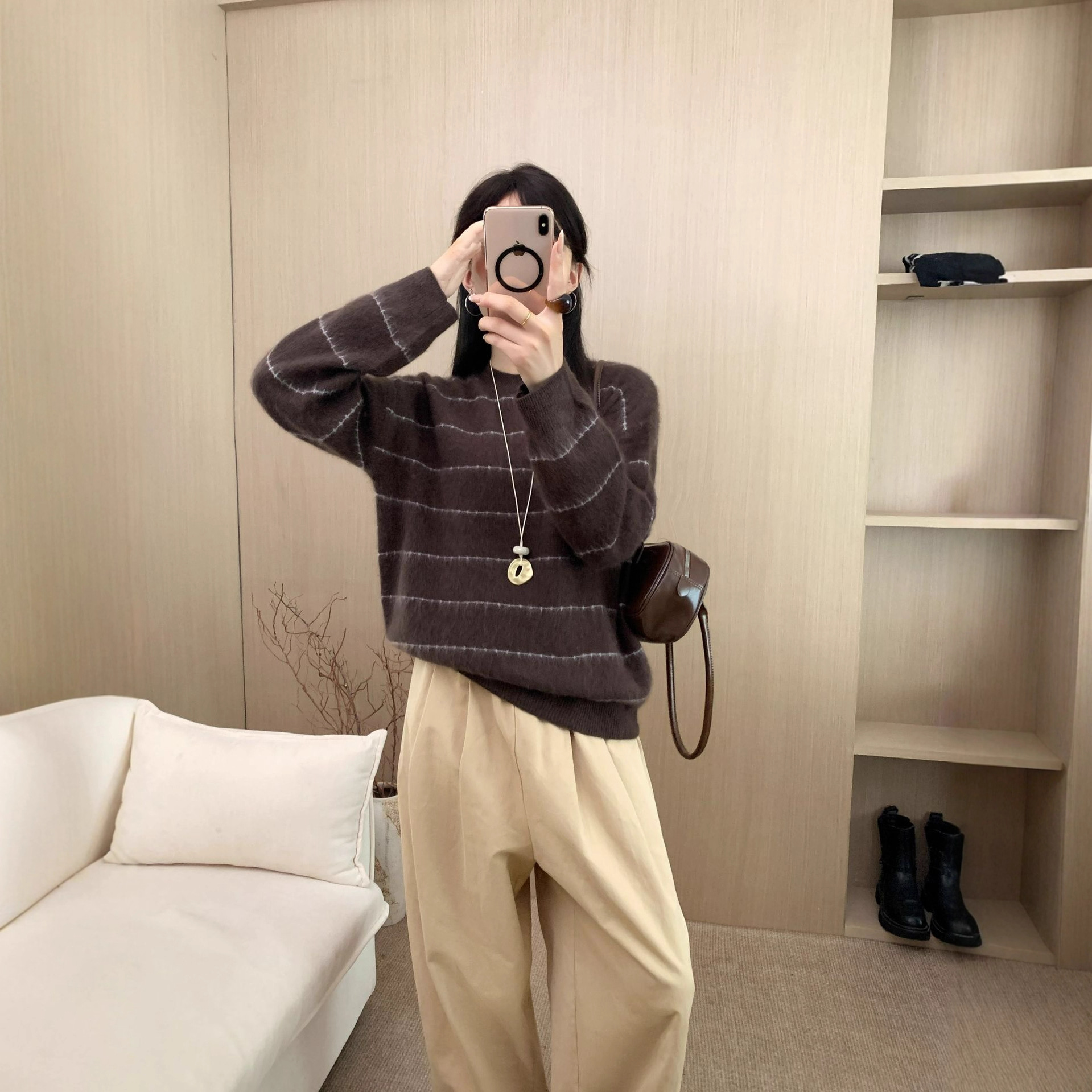 羊绒秋冬针织慵懒风宽松撞色条纹