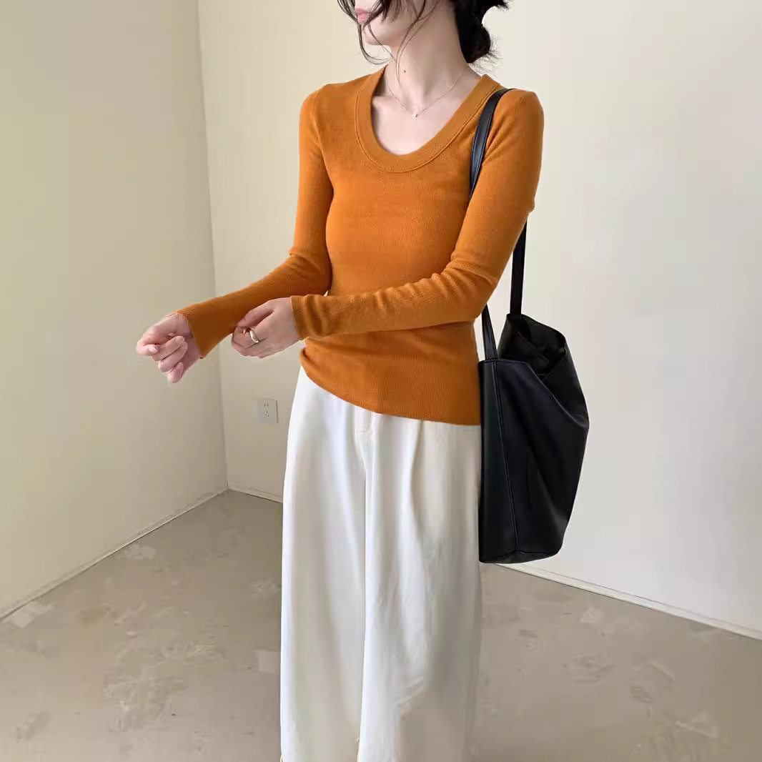 圆领基础打底衫女士秋冬气质显瘦纯色羊毛针织衫显白极简风套头