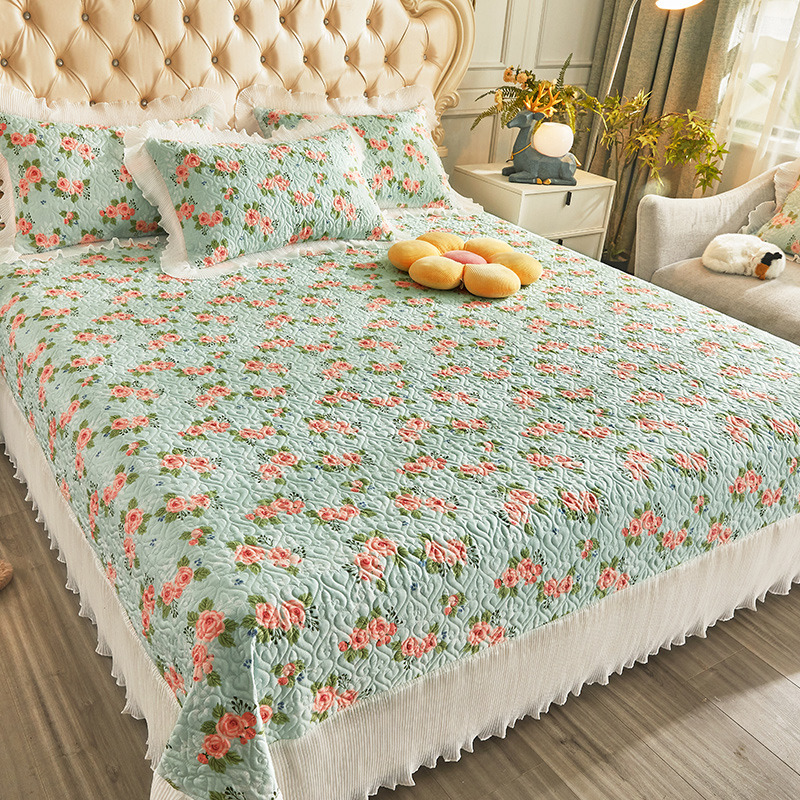 纯棉全棉雪纺花边床盖床罩
