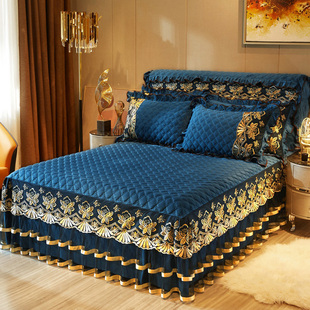 冬天加厚法兰绒夹棉床裙式 单件荷叶边1.8米床罩水晶绒加棉1.5床套