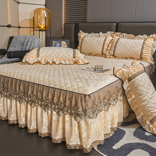 秋冬天鹅绒夹棉床裙单件高端欧式 刺绣花边床罩1.5米1.8x2x2.2床套