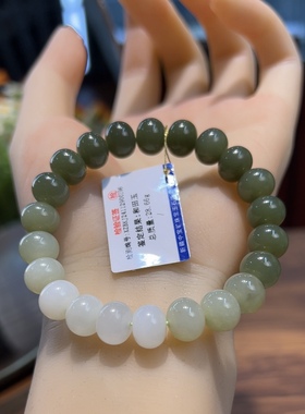 新疆直发正品和田玉湖水绿渐变色手串天然玉石老料手链8*10算盘珠