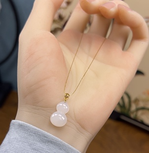 新疆直发和田玉羊脂白玉葫芦项链18k金扣头锁骨链天然玉石带证书
