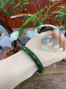 新疆直发和田玉碧玉手镯女款细条美人条天然玉石带证书