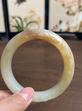 新疆直发正品和田玉且末糖玉手镯天然玉石雕花红糖渐变镯子带证书