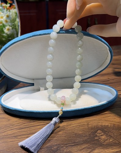 新疆直发和田玉天然玉石老料手持文玩手捻单圈盘玩珠子12带证书