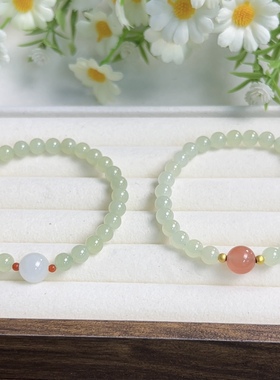 新疆直发正品和田玉晴水手链天然玉石老料珠子单圈手串6mm带证书