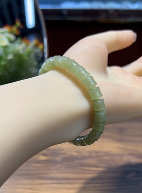 新疆直发正品和田玉若羌青黄口手串天然玉石老料手链7*8带证书