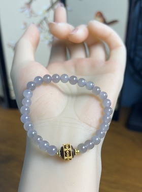 新疆直发和田玉烟紫手链天然玉石老料手串单圈配沉香珠子带证书