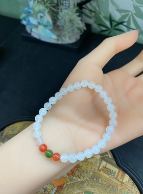 新疆直发和田玉白玉手链女款圆珠单圈手串新中式国风礼物带证书