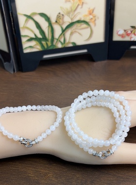 新疆直发和田玉羊脂白玉项链手链两件套天然玉石老料6mm带证书