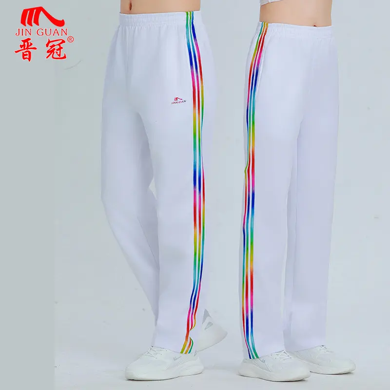 晋冠夏季白色运动裤男女薄款休闲长裤高腰广场舞白裤子大码体操裤