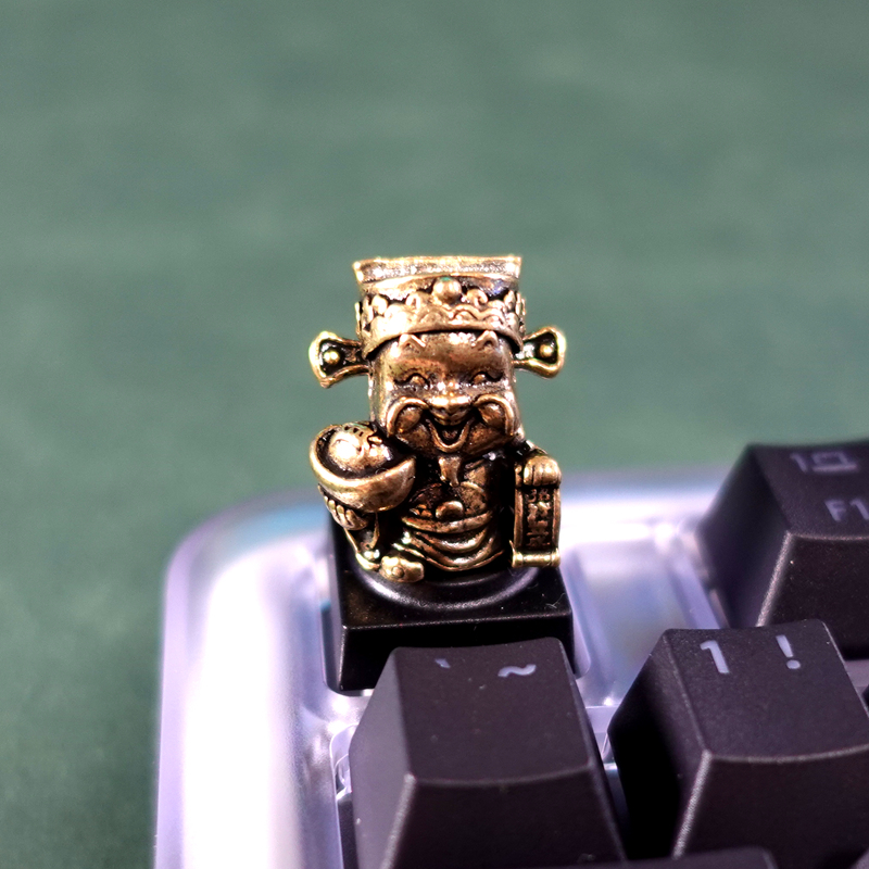 财神爷创意金属键帽好运招财黄铜