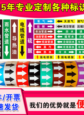 消防管道标识贴纸天然燃气压缩空气冷却冻回进水喷淋介质流向箭头