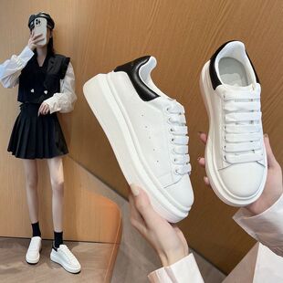 稳麦昆帆布鞋女2026春季增高小白百搭松糕厚底老爹鞋透气大白鞋女
