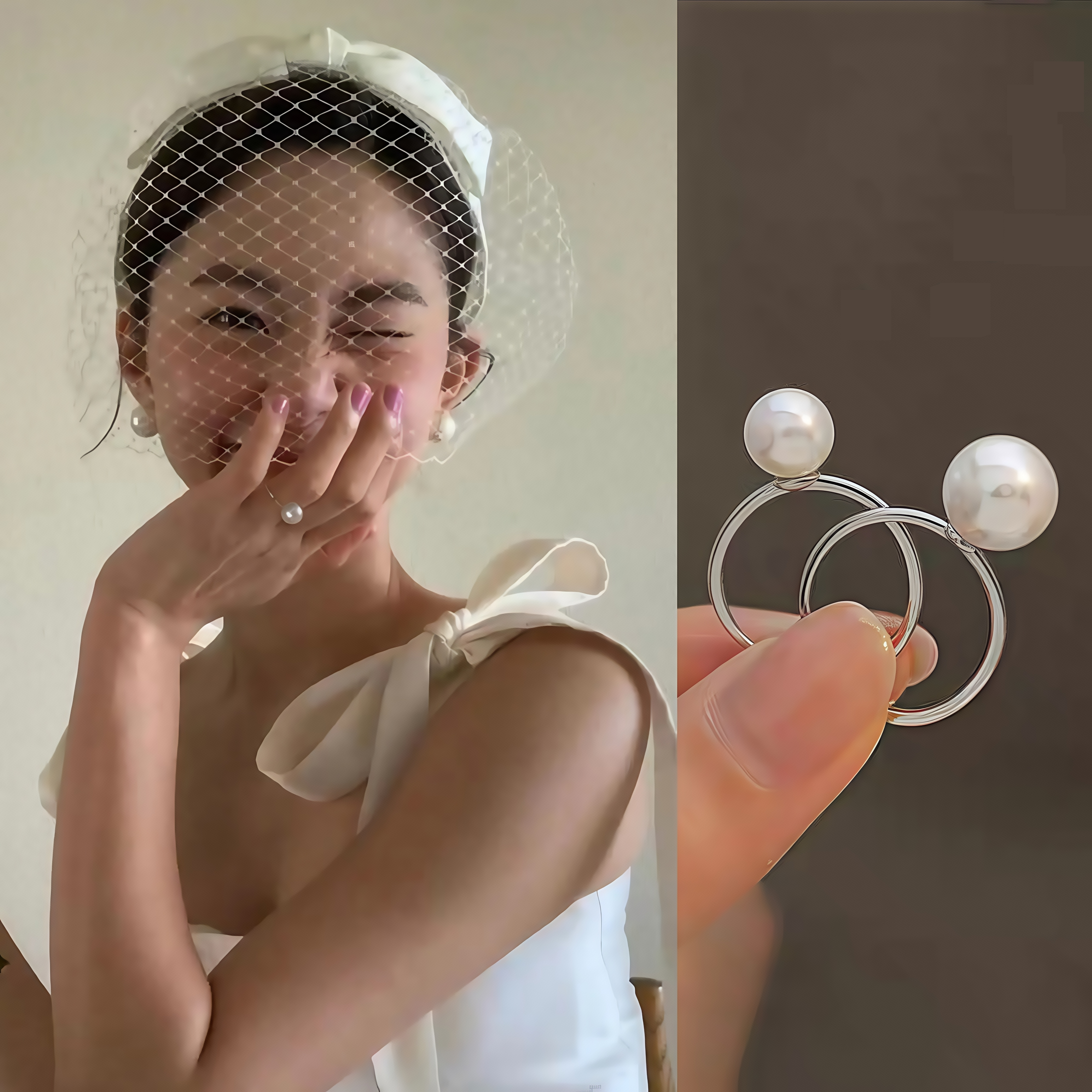 Fever博主同款施家珍珠戒指女高级感开口可调节925纯银食指戒指环