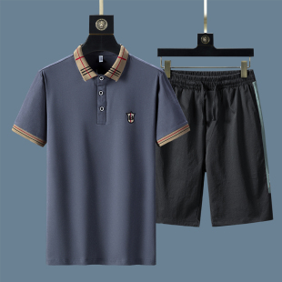 爸爸休闲运动套装夏季男装短袖裤T恤两件套中老年衣服父亲节夏装