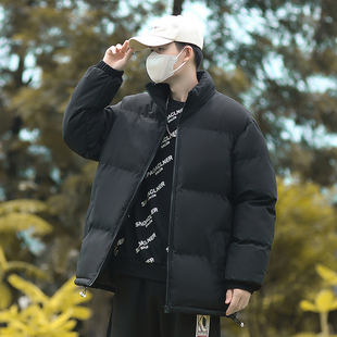 冬季加绒加厚立领棉衣男情侣款纯色百搭冬季保暖外套棉服男棉袄