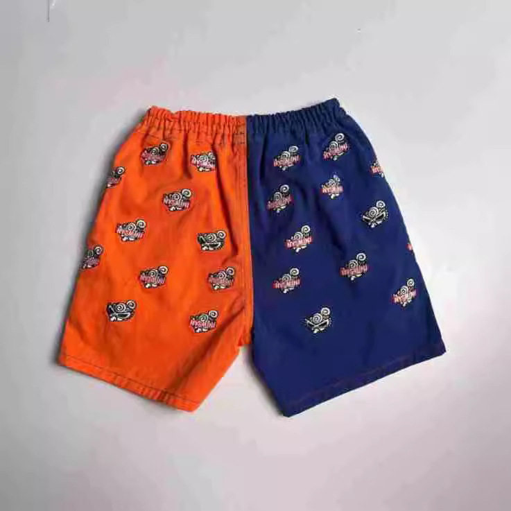黑超奶嘴重工拼色刺绣男女童短裤现货日系潮牌夏季包邮
