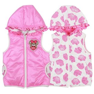 earthmagic儿童棉马甲女童加厚连帽两面穿中小童马甲背心