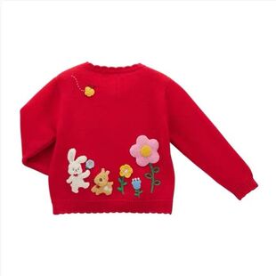 MIKI25秋冬潮牌向日葵图案儿童羊毛开衫毛衣红色花朵开衫外套